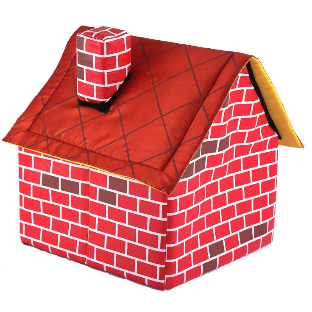 Pet House Small Dogs Cats Puppy Bed Soft Warm Chimney Brick House Washable