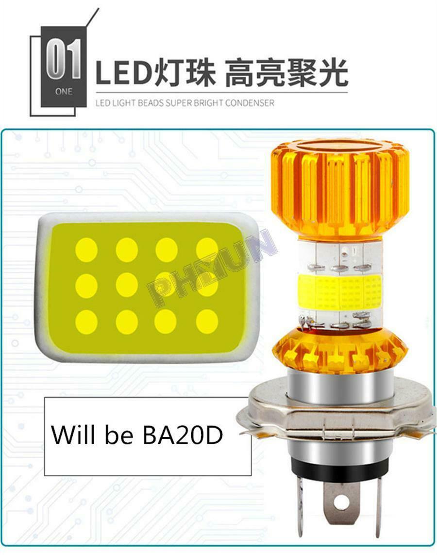 12V 80W Motorcycle Scooter LED Headlight Bulb BA20D Type Lamp Bulb High/Low Beam