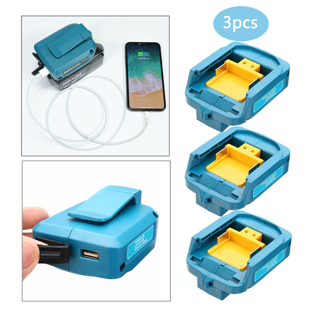 3x USB Adapter Charger & Clip for  14.4V 18V Mobile Phone Tablet PC