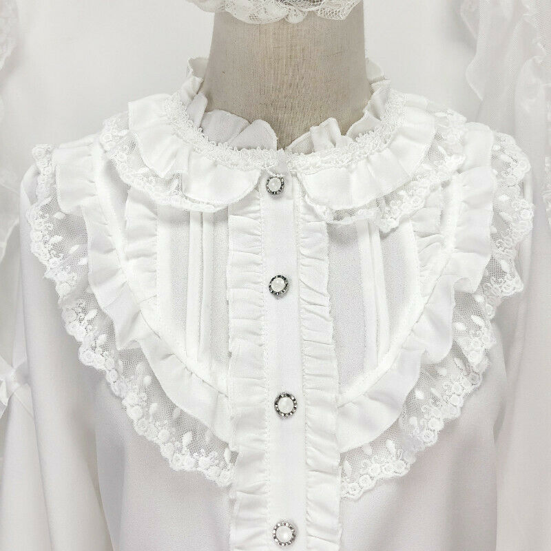 Lady Girls Lace Ruffle Shirt Blouse Lolita Sweet Tops Victorian Vitage Style
