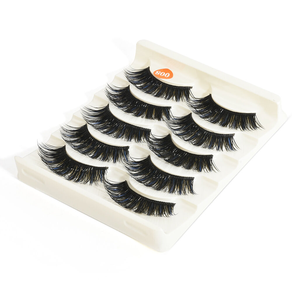 5 Pairs Sexy Blue+Black Long Thick Cross False Eyelashes Handmade eye lashes