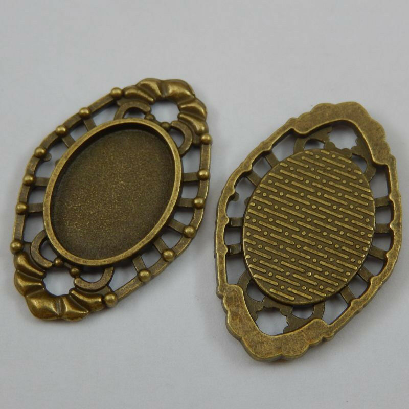 20 pcs Antiqued Bronze Alloy Oval Bezel Frame Hollowed Lace Pendant Tray 18x13mm