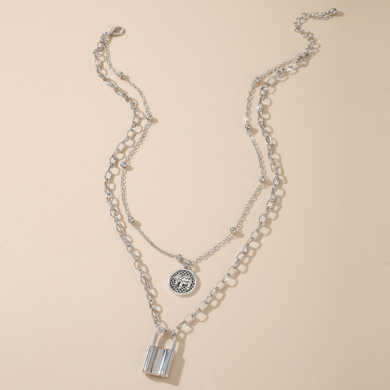 Fashion Multi-Layer Necklace With Elephant/Lock Hanger Chain Punk Choker .l8