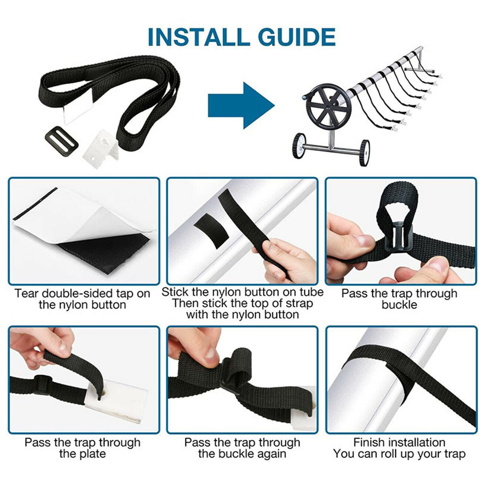 24PCS Solar Cover Reel Attachment Straps Kit for Swimming Pool Accessories