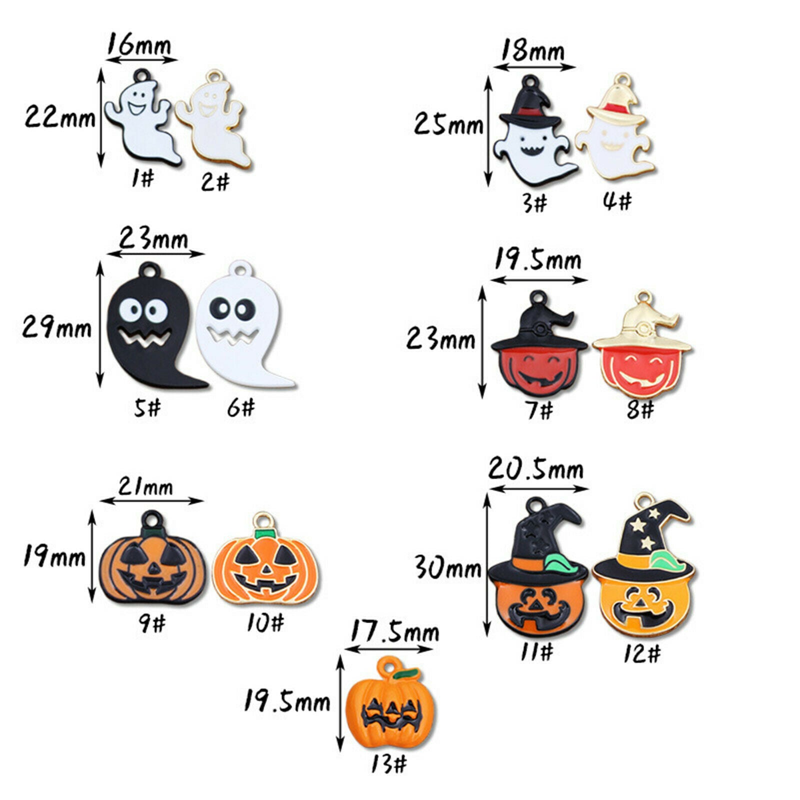 10PCS Assorted Lots Enamel Halloween Pumpkin Ghost Pendant Charms DIY Findings
