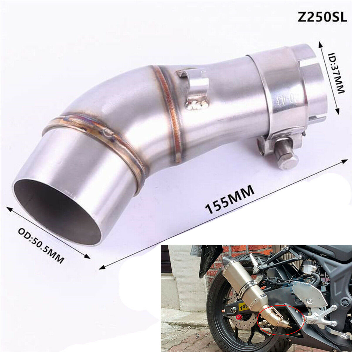 Modified Motorcycle Exhaust Middle Pipe adapter stainless steel pipe With Clamp