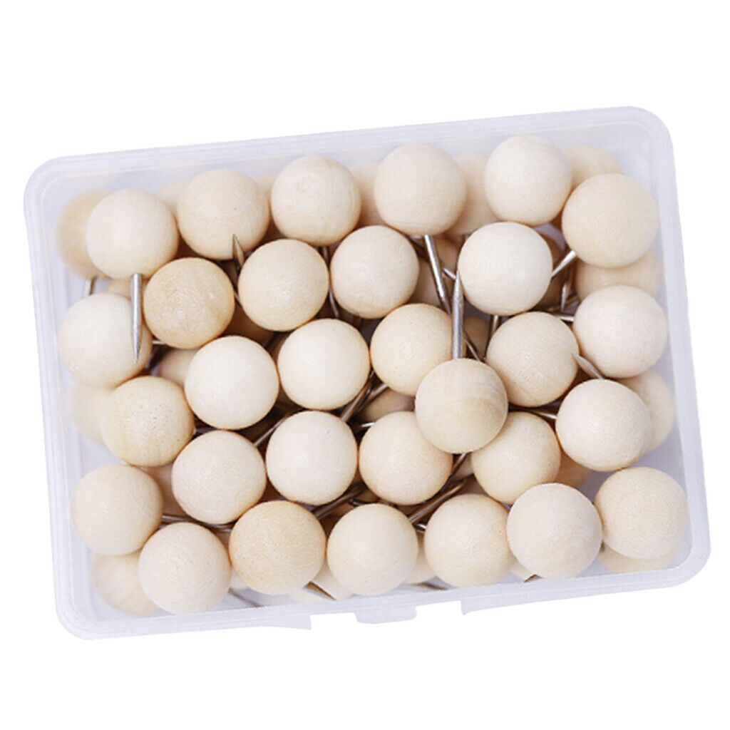 Pack of 60 Wood Head Push Pins, Decorative Thumb Tacks for Office Stationery
