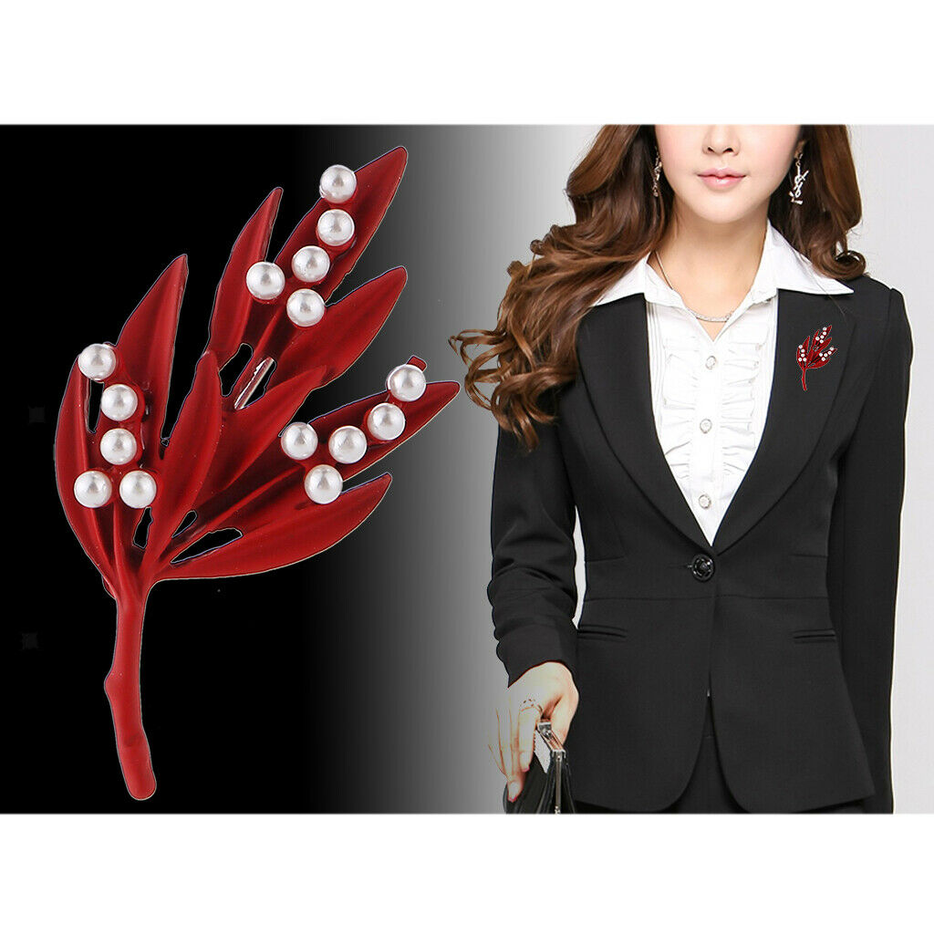 Fashion Women Leaf Brooch Breastpin Corsage for Party Proms Red