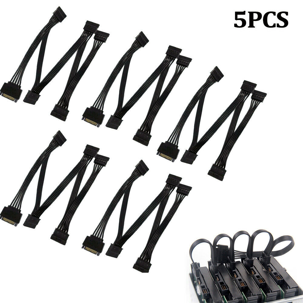 5Pcs SATA Power Cord Hard Disk Expansion Cable 15Pin 1 to 5 Serial Port Cable