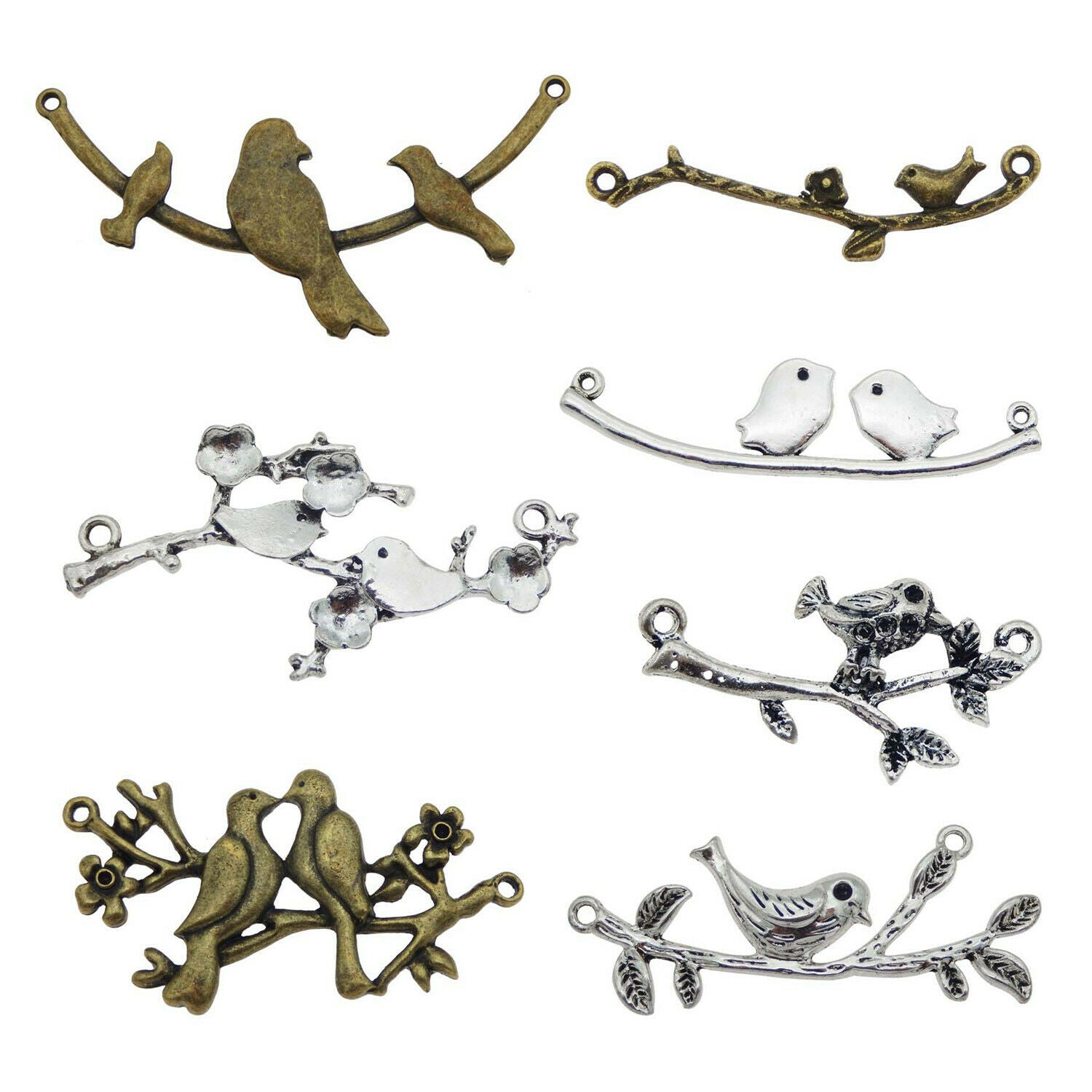 Lot of 20 Retro Birds Tree Branches Alloy Pendant Jewelry Making Connectors Bulk