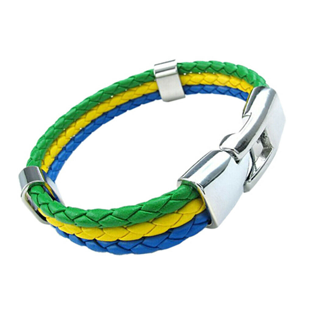 2 Pieces Braided Wristband Brooch Set Football Fans Brazil Country Flag