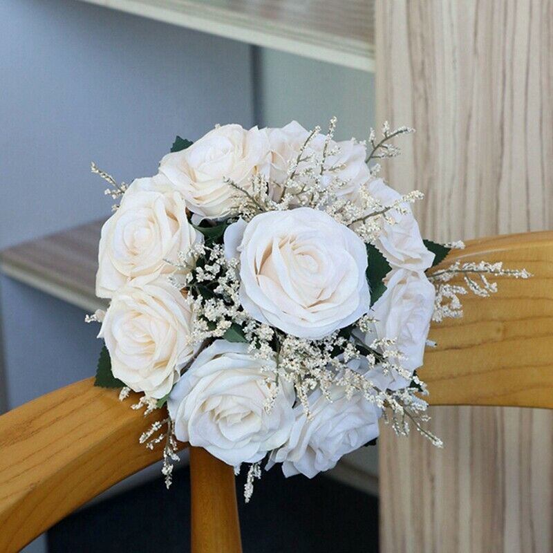 Bridal Bouquets for Wedding, Artificial Rose Flower Bouquet Bride BridesmaidQ5C9