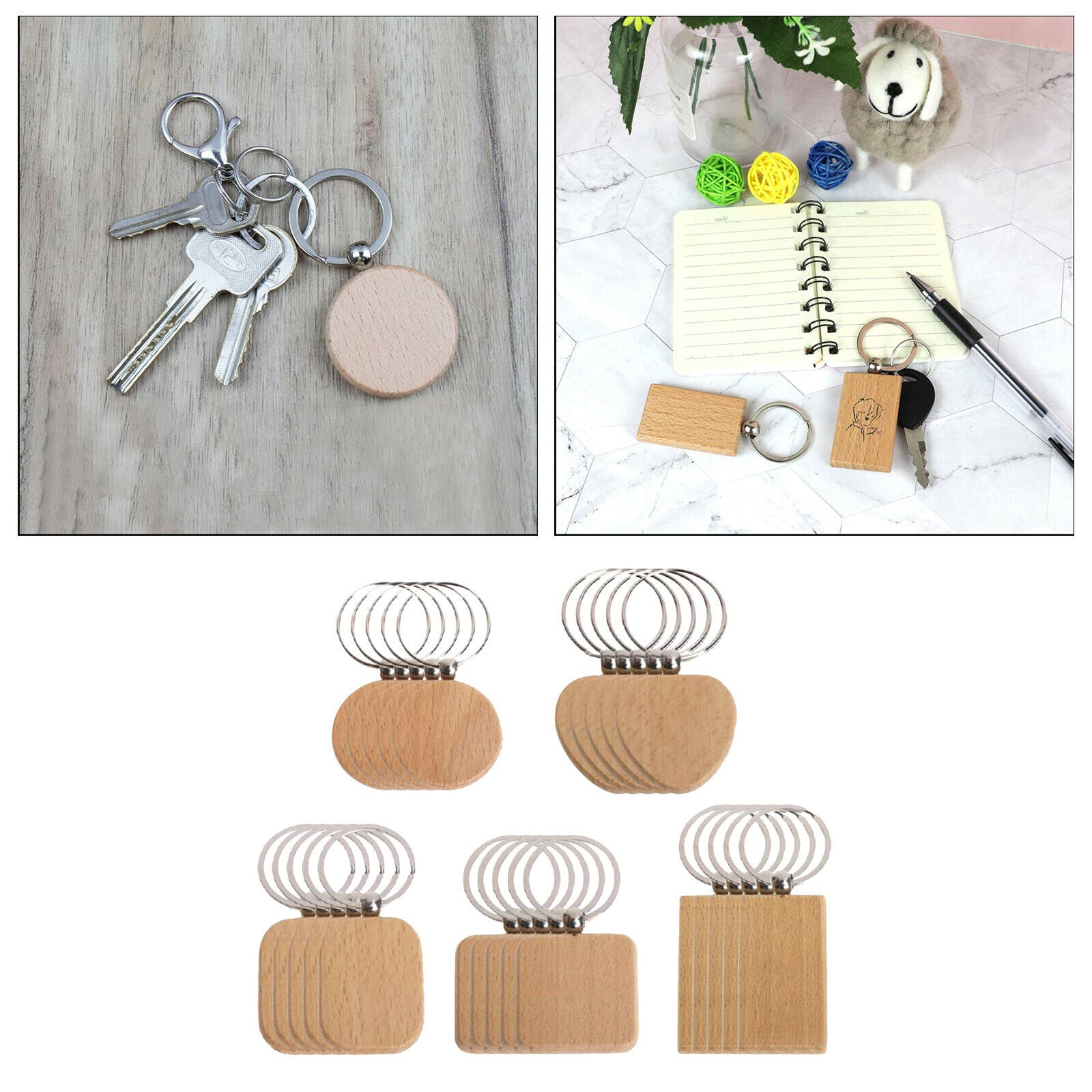 25x Unpainted Empty Plain Wood Key Chain Keychain Keyfob Bag