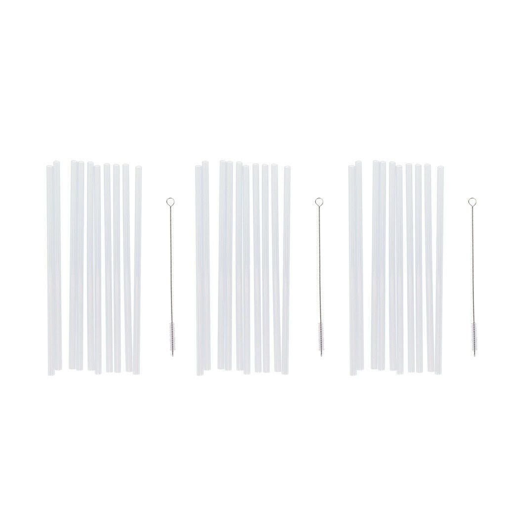 30 in 1 Reusable Clear Hard Plastic Straw+3x Cleaning Brush Kid Party Supply