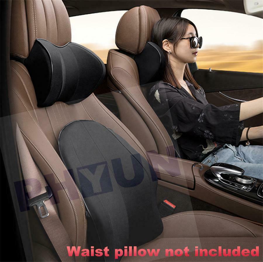 2pc Black Leather Car Seat Neck Pillow Auto Memory Foam Headrest Travel Cushion