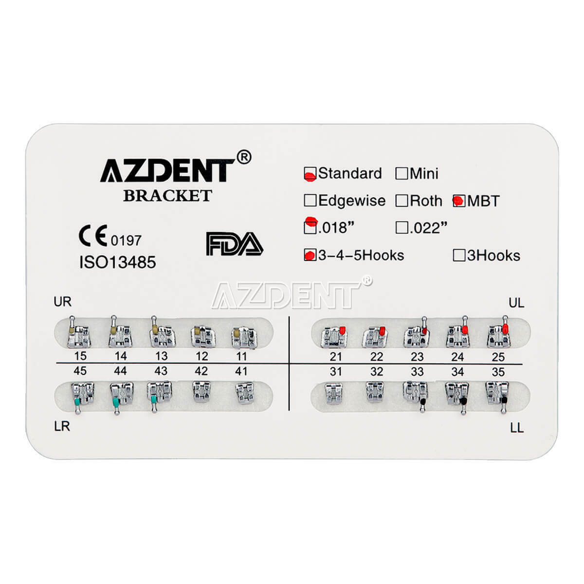20 X Dental Orthodontic Bracket Braces Standard MBT 018 Hooks 3-4-5 AZDENT Metal