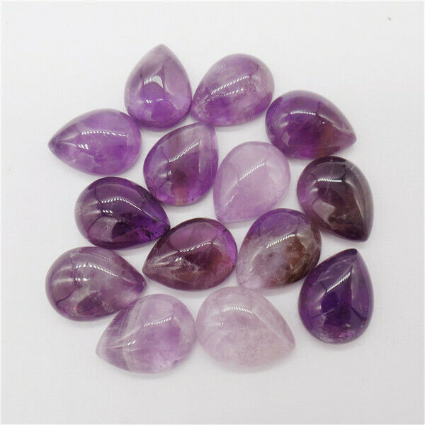 15Pcs 16x12x6mm Natural Purple Brazil Amethyst Teardrop Cab Cabochon DIY HH9740