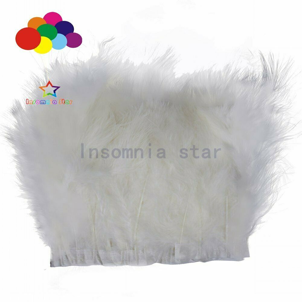 White 2Meters Fluffy Turkey feather Trim 15-17cm Dyed Marabou feathers on Ribbon