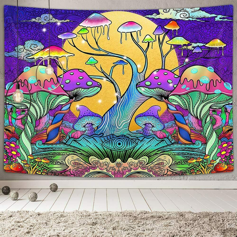 Trippy Tapestry, Psychedelic Hippipe Colorful Mushroom Fantasy Tapestry 60X40IN
