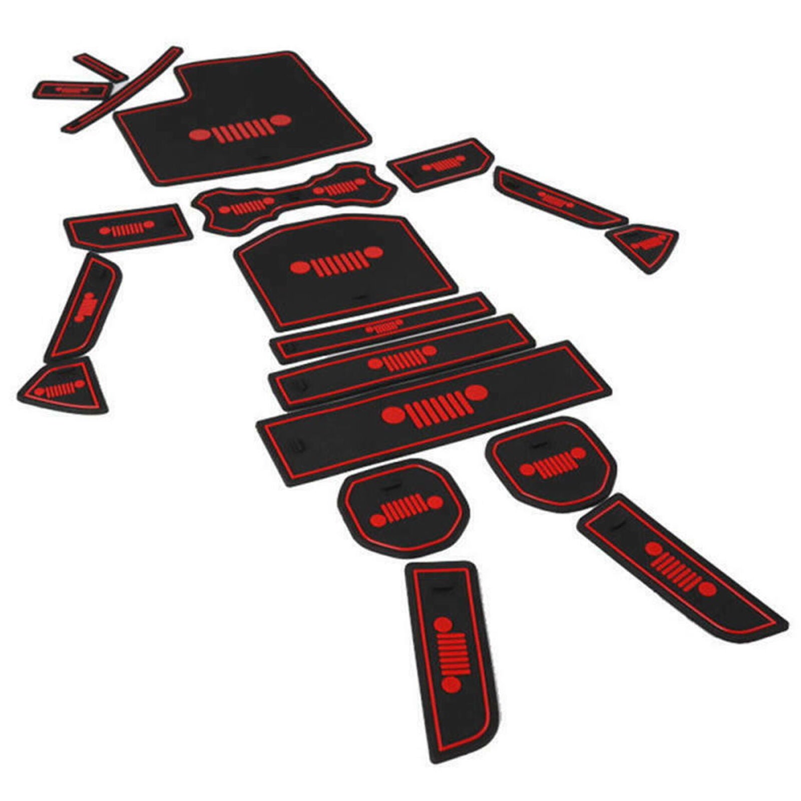 Fit For Jeep Wrangler JL Accessories Door Mats Gate Slot Mat Cup Pads Red 19pcs
