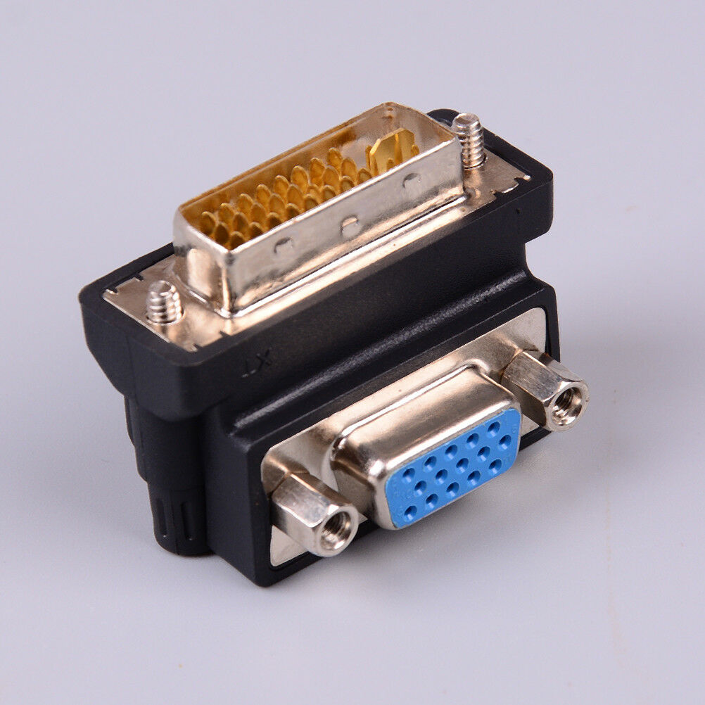 DVI-I 24+5 pin male to VGA 15 pin female 90 degree convertor adapter black JDD