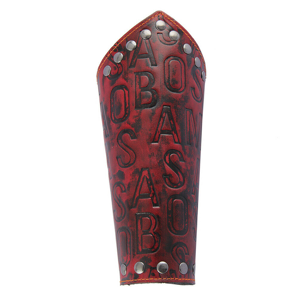 Archery Leather Arm Guard Cuff Artificial Cowhide Bracer with Rivets Red