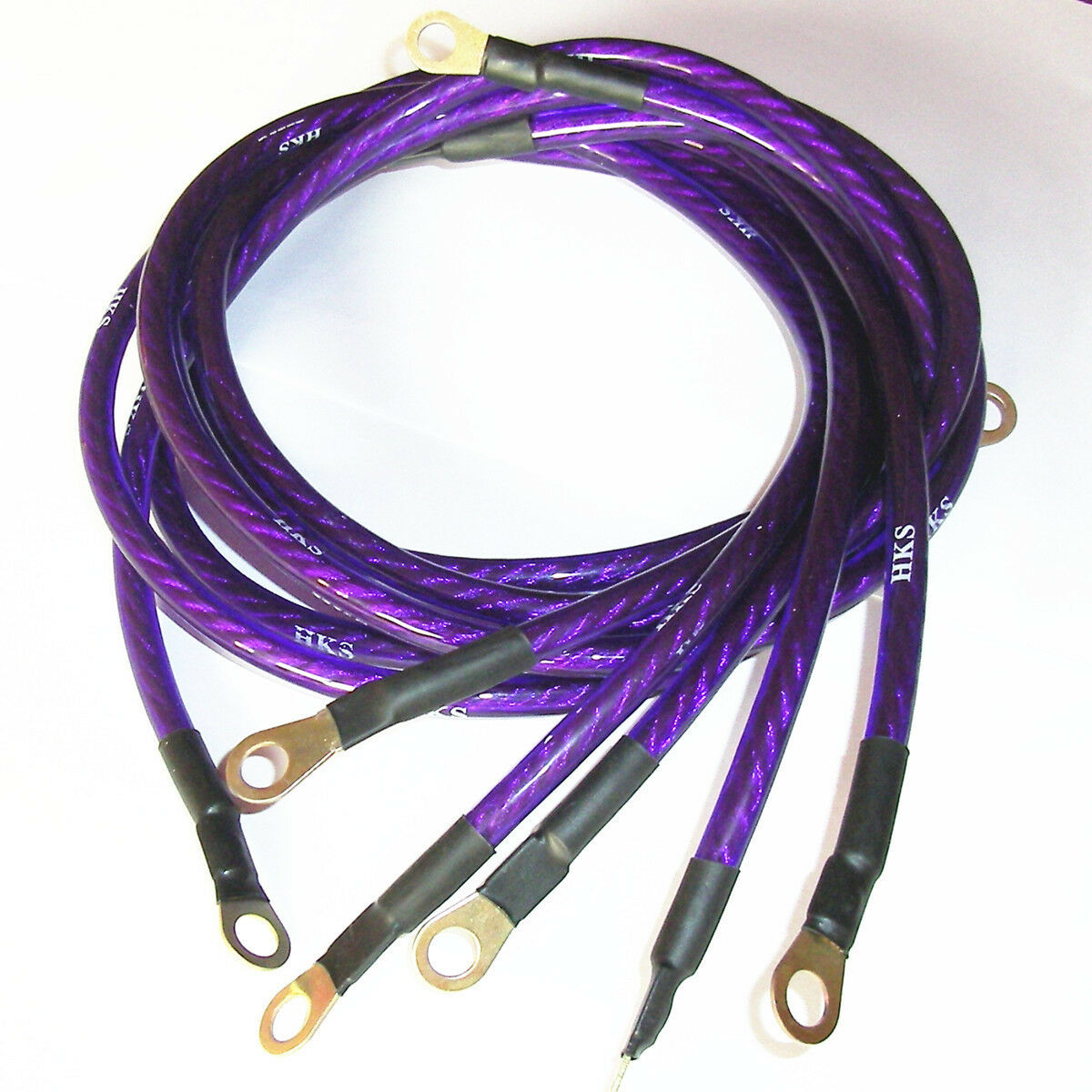 Auto Car Universal Earth Cable System Ground/Grounding Wire Kit 5 Point Purple