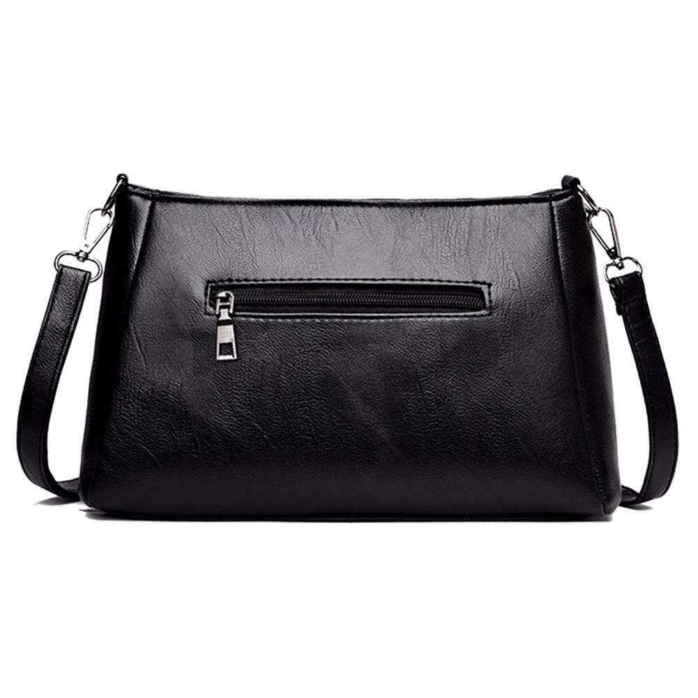 Women Girls Zipper PU Crossbody Messenger Bags Casual Pure Shoulder Handbag @