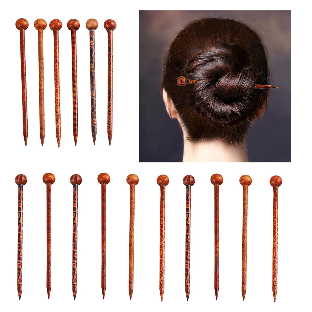16 Wooden Hair Sticks Straight Hair Chopsticks Hairpin for Women Ladies 13cm