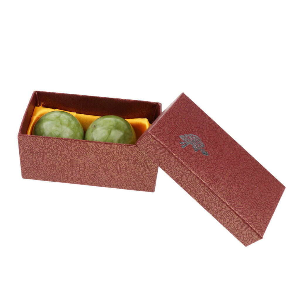 2 Pieces Natural Jade Stone Chinese Hand Exercise Massage Roller Balls Tools