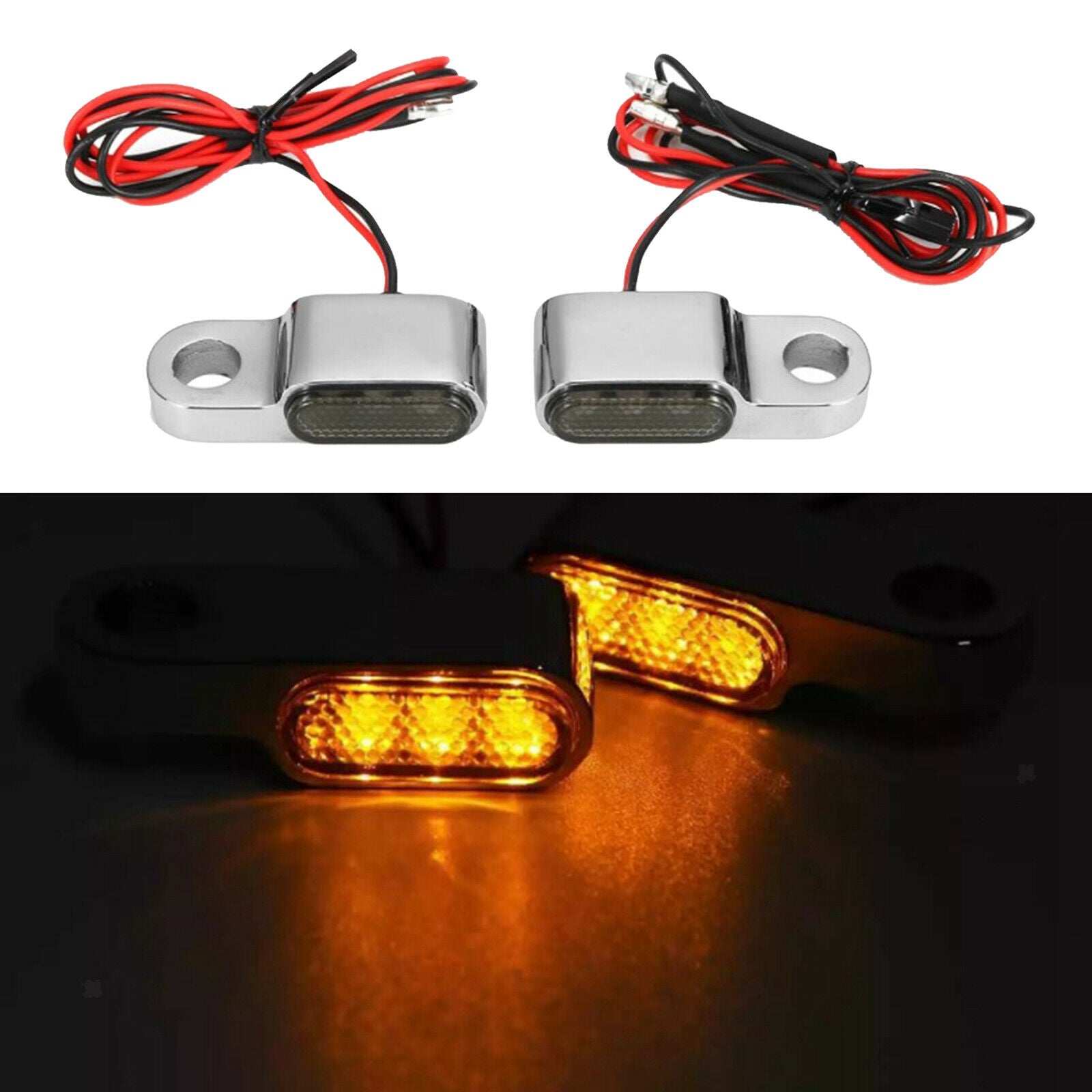 1pair Motorcycle LED Turn Signal Indicator Lights Amber For Cruiser Chorme
