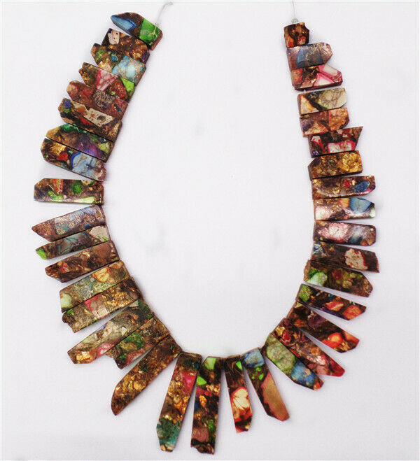 1Strand Colorful Sea Sediment Jasper & Pyrite Oblong Loose Beads 15.5" HH7506