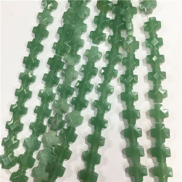 1 Strand/17Pcs 12x12x6mm Natural Aventurine Faceted Cross DIY Loose Beads HH673