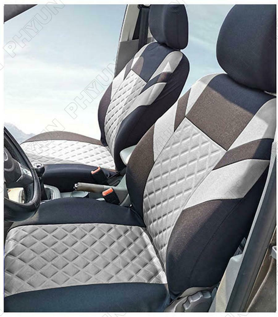 Grey Car Seat Covers Front & Rear Full Set Diamond Pattern Embossed Universal