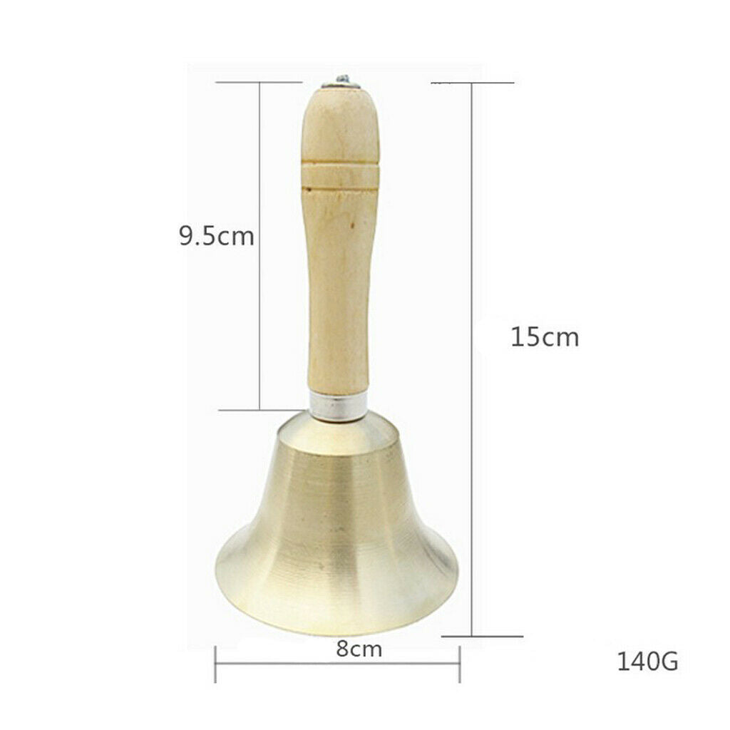 Golden Wooden Handle Copper Handbell Dinner Call Service Bell 15 x 8cm
