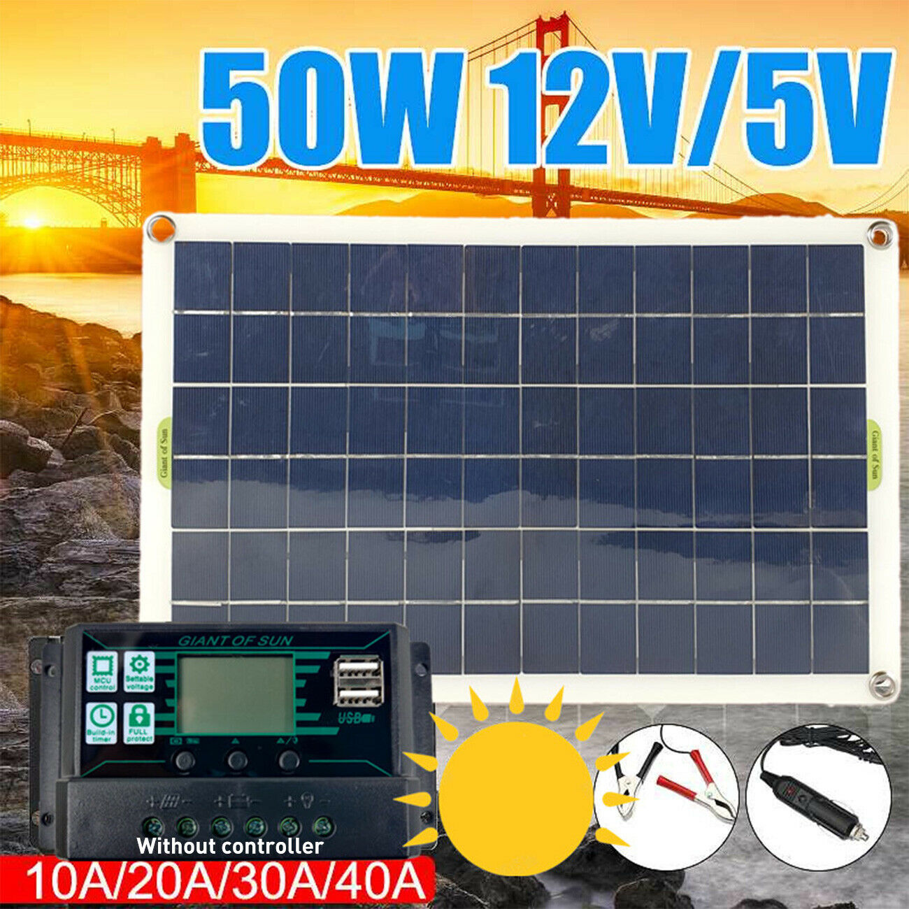 50W Solar Panel  USB Output Solar Cells Poly Solar Panel  for 12V/24V Battery LI