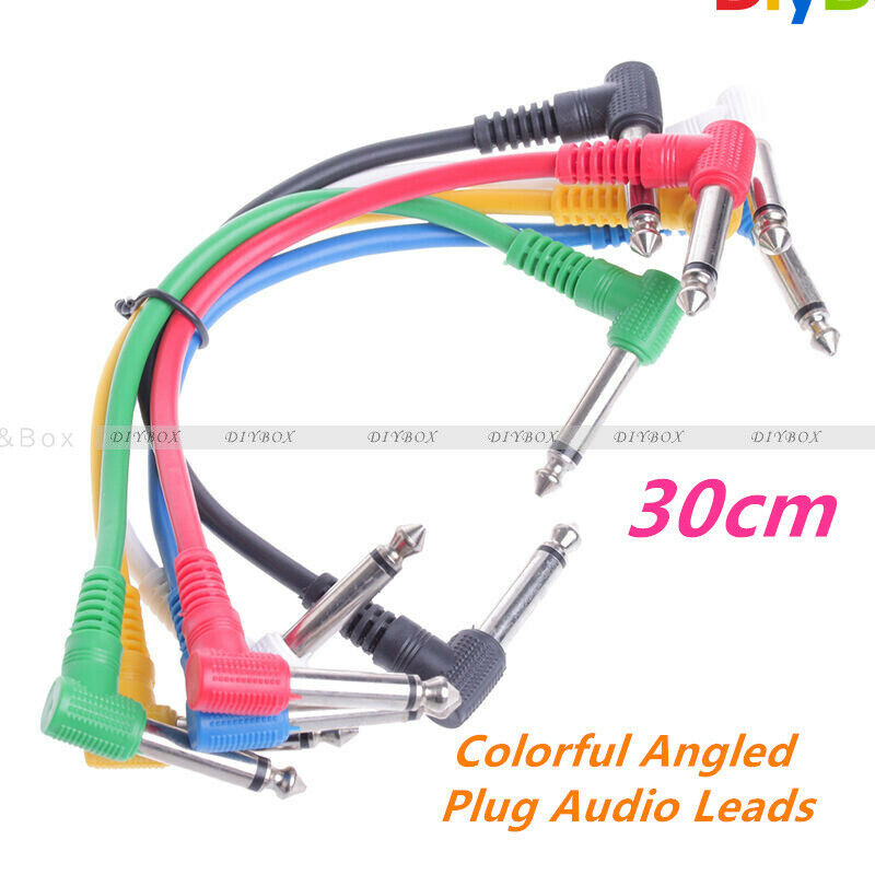 6PCS Colorful 30cm Angled Plug Audio Leads Patch Cables For Guitar Pedal Effect