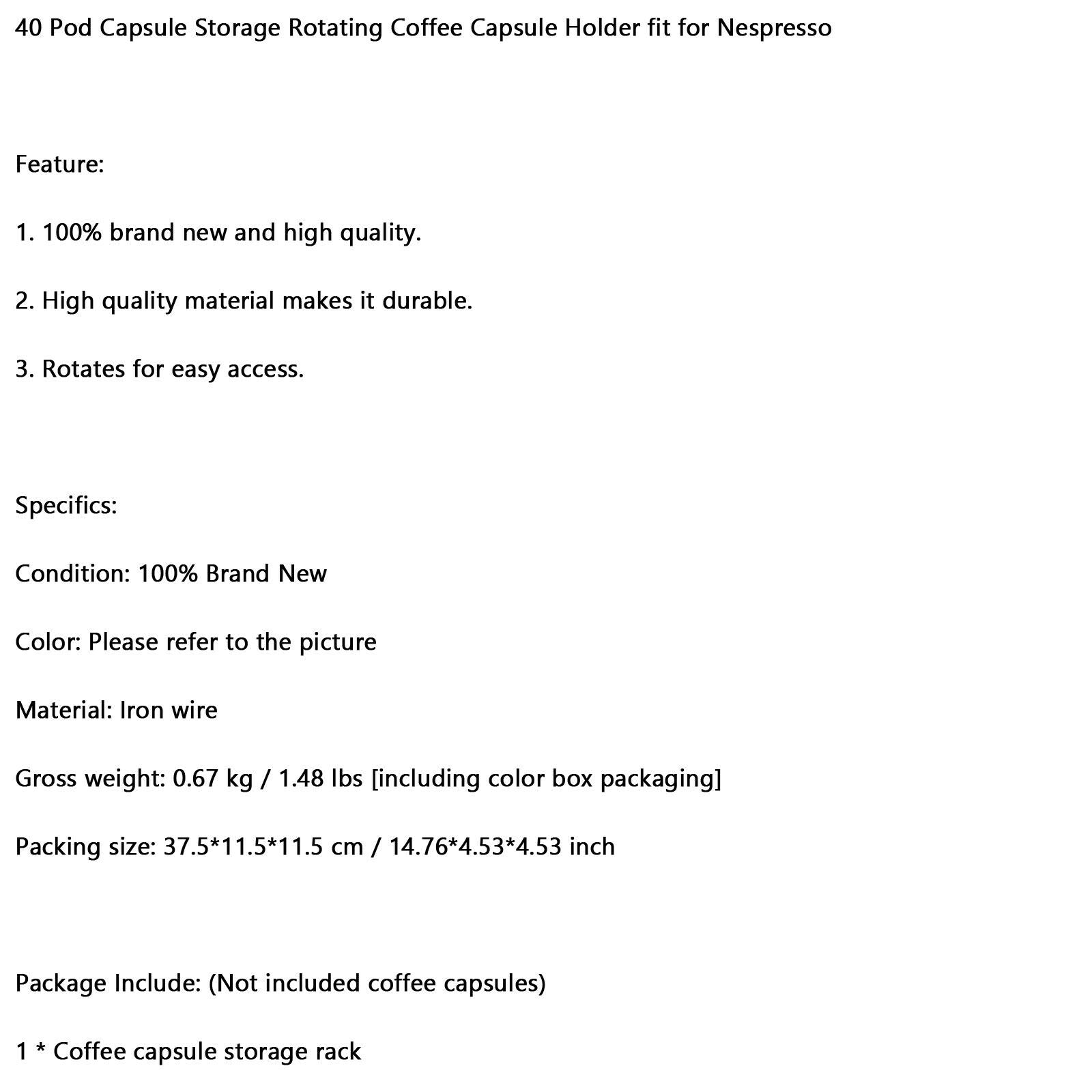 40 Pod Capsule Storage Rotating Coffee Capsule Holder fit for Nespresso CA