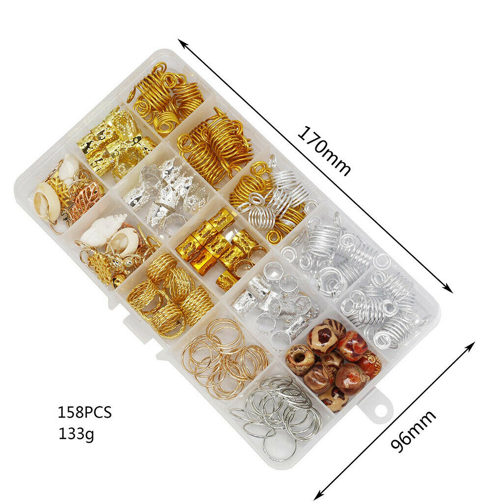 158Pcs Metal Hair Braiding Beads Aluminum Hair Coil Dreadlocks Hoops Set