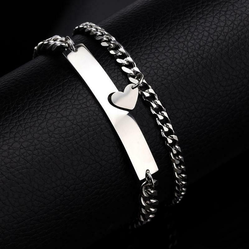 2Pcs/Set Geometric Heart-shaped Puzzle Bracelet Stainless Steel Cuba NK Chain