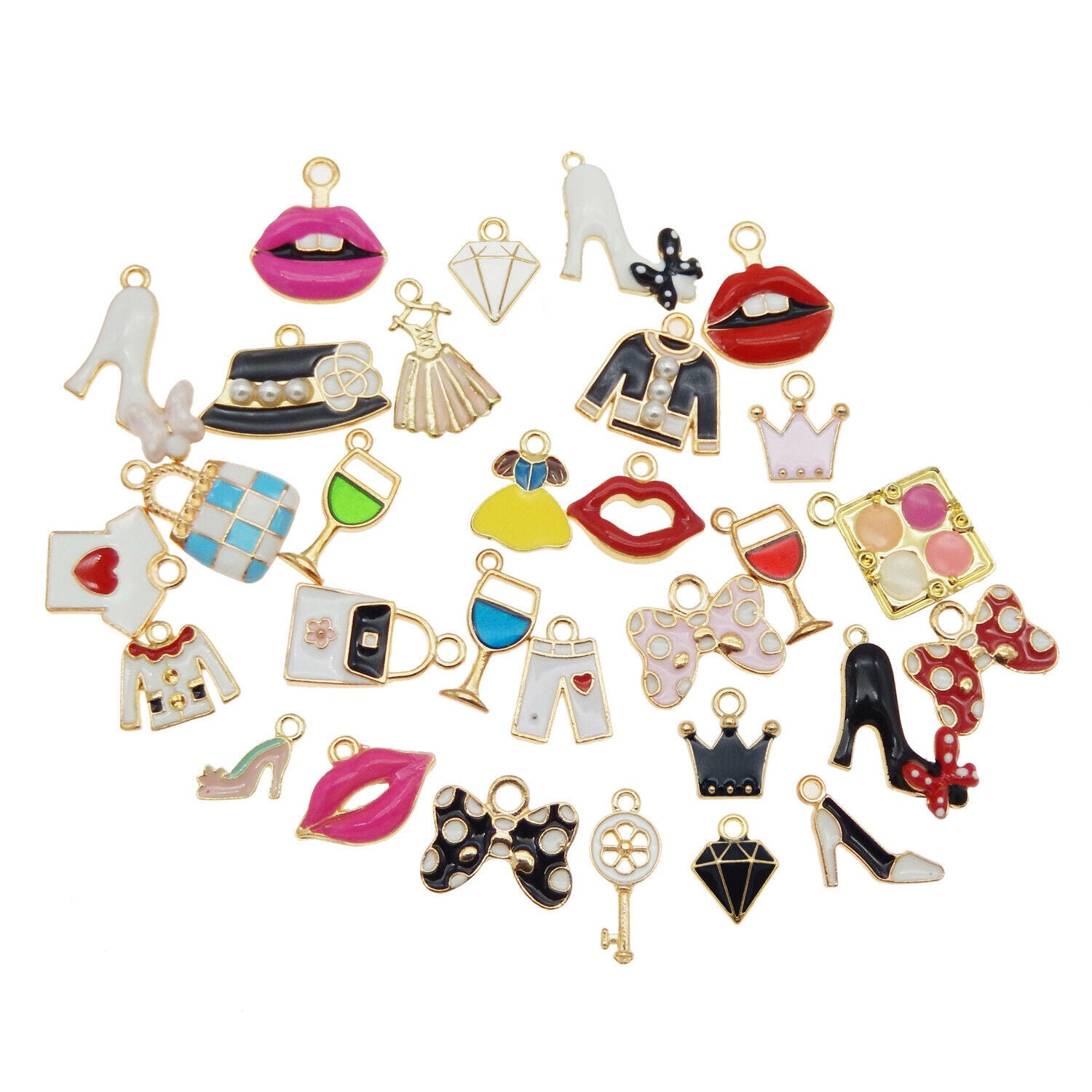 Lot of 25 Dress Up Series Enamel Charms Pendants 1-3cm Alloy Crafts for Women