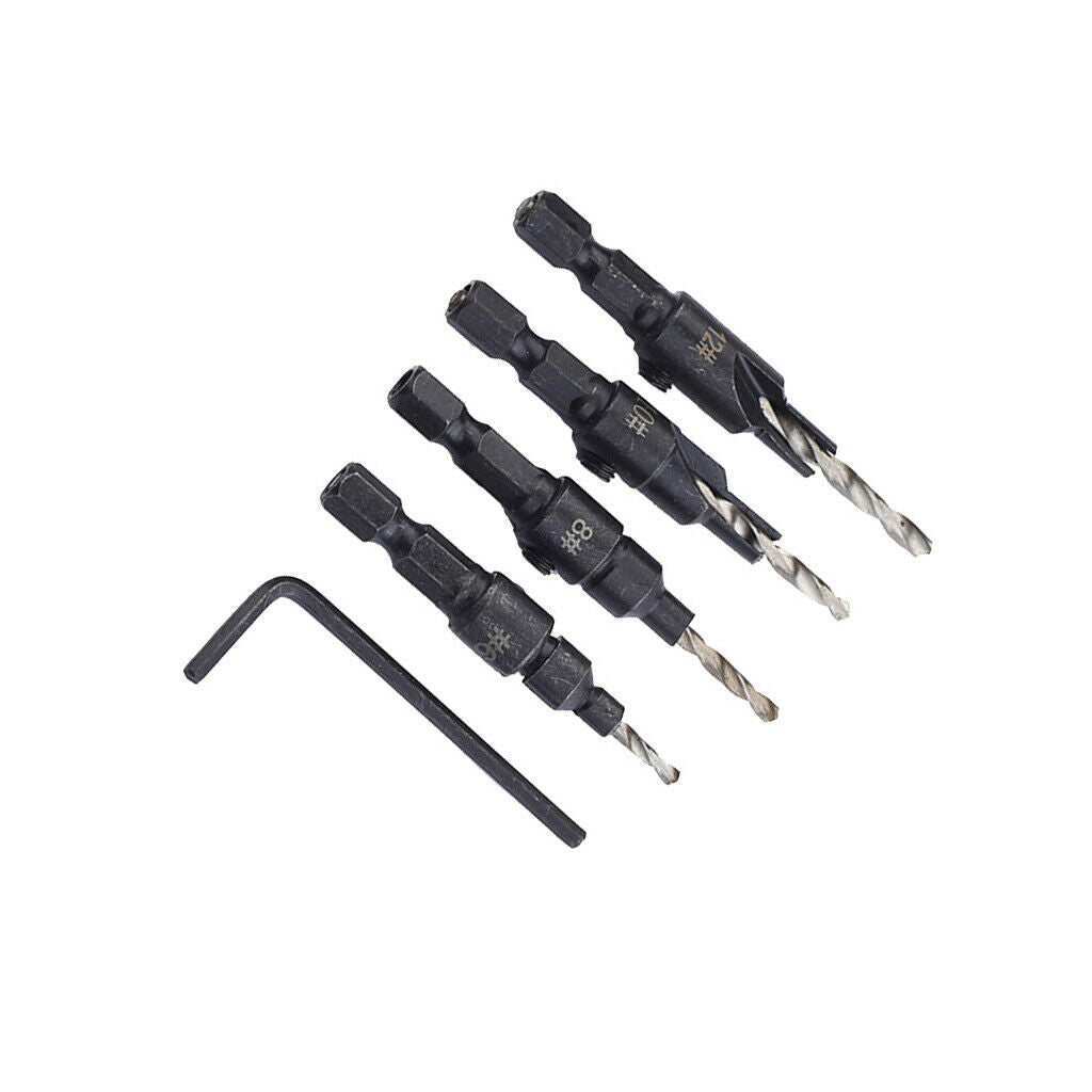 4 Pcs HSS Hex Shank Countersink Drill Bit Set Woodworking Drill Bit