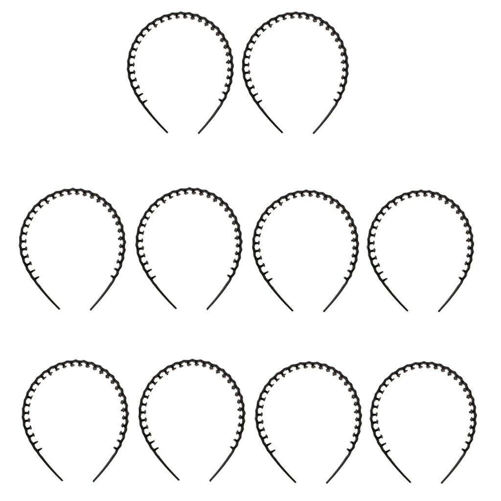 10pcs/set Plain Black Headband No-slip Grip Long