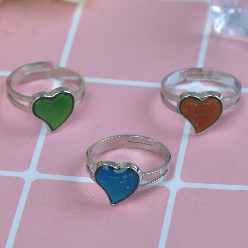 Mood ring band color changing by temperature ajustable heart ~GQPTUKSJUKL fg Qx