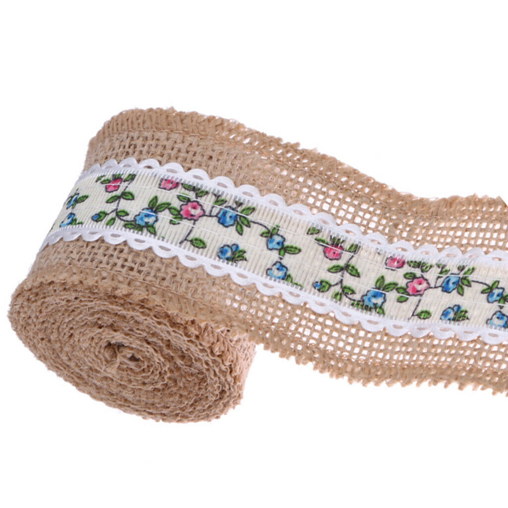 3 x Rose Flower Natural Jute Burlap Ribbon Roll Wedding Holiday Party Supply