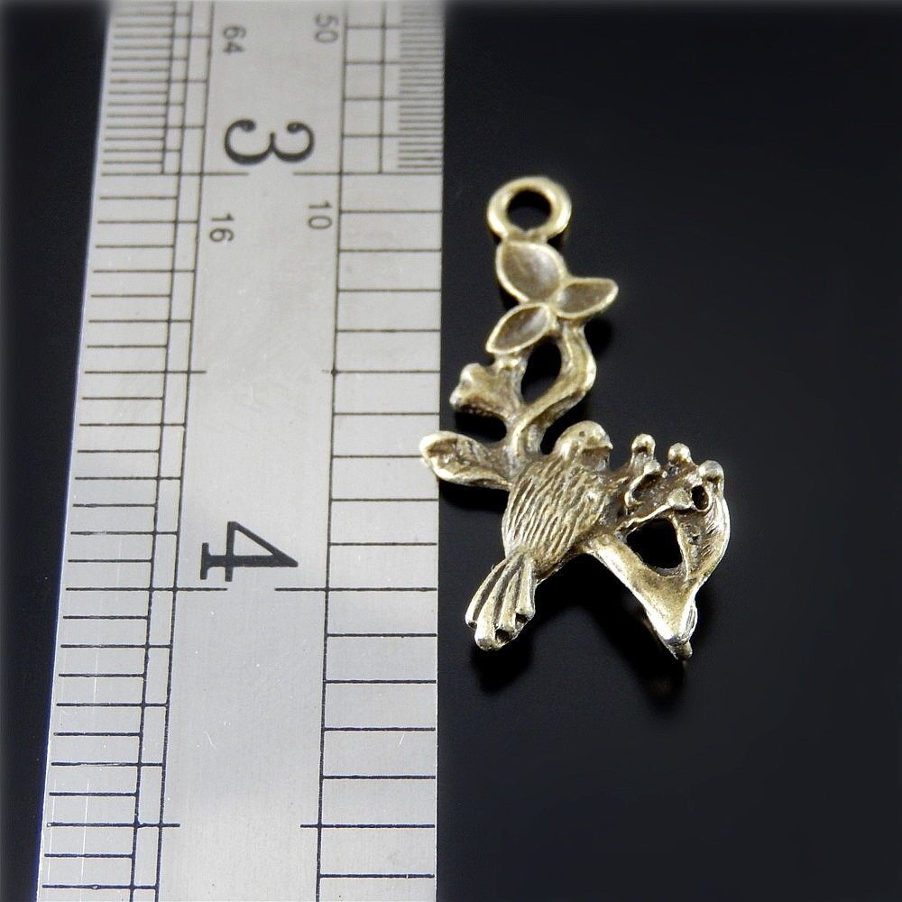 10 PCS Retro Bronze Bird Charm Flower Branch Alloy Pendant Jewelry Craft 30*15mm
