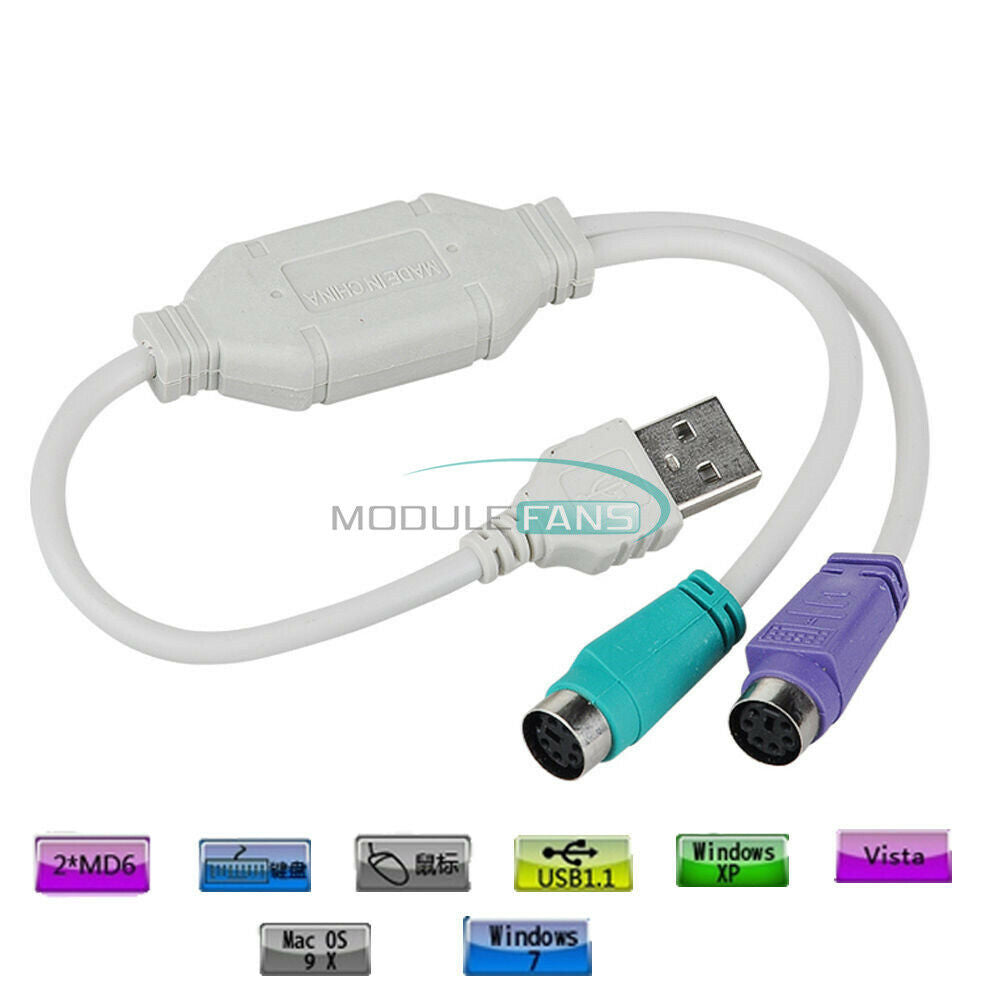 PS2 Dual Female to USB Male Converter Adaptor Cable F/M for Mouse Keyboard