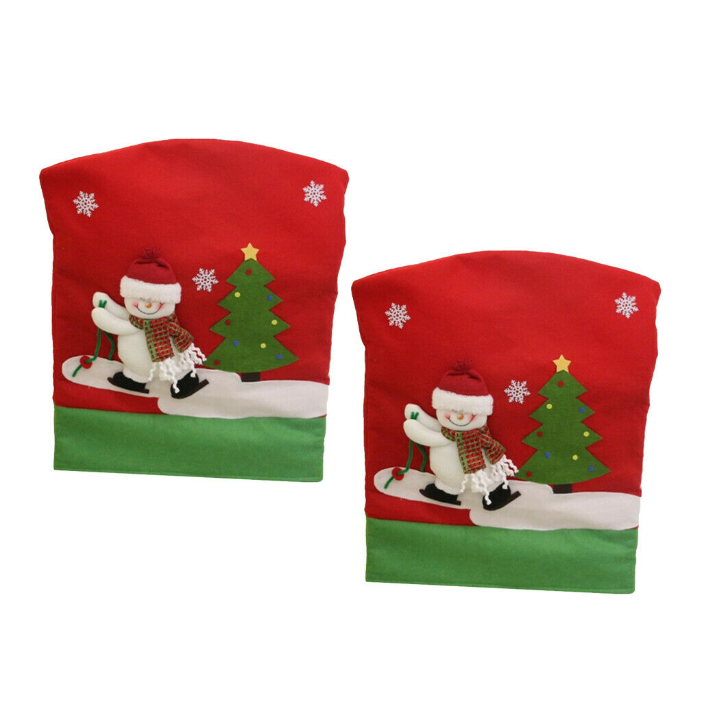 Pair of Chair Covers Seat Cover Santa Claus Hat Seat Cover