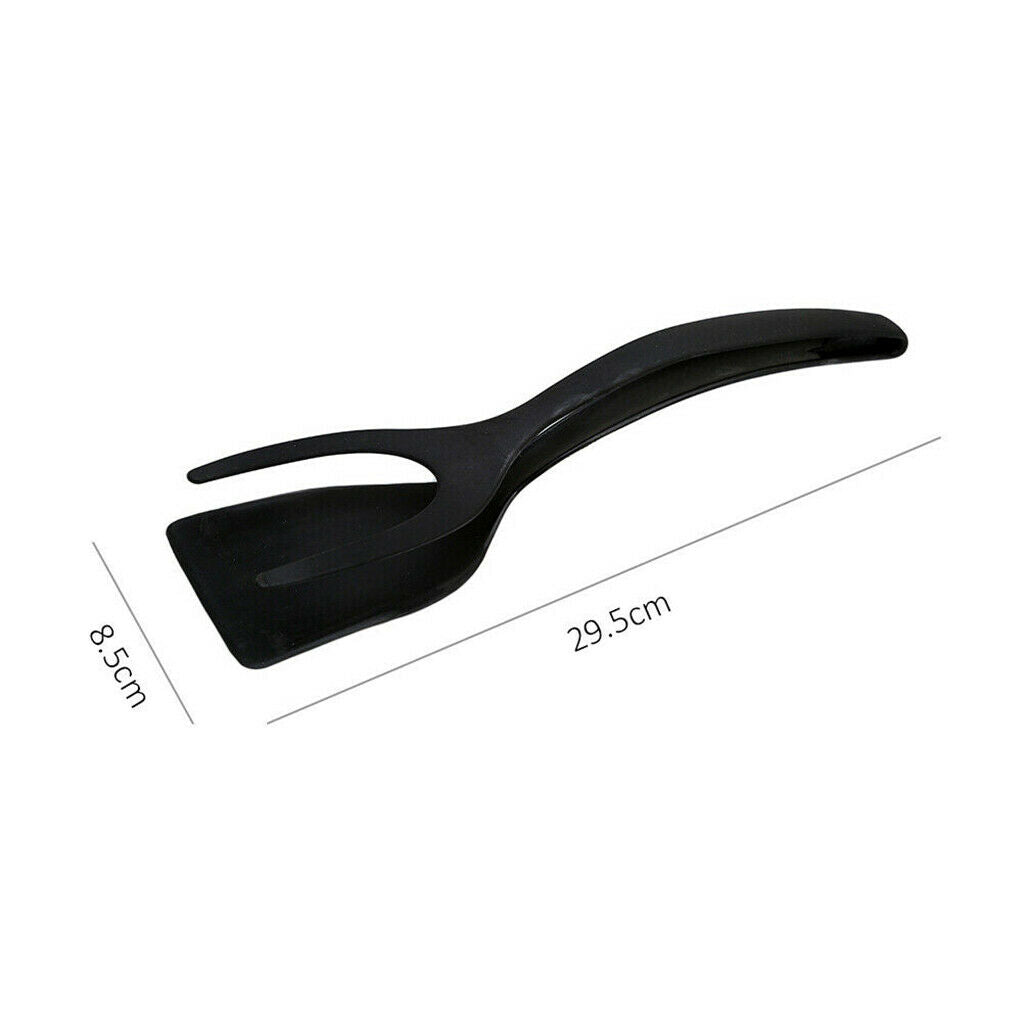 2 in 1 Egg Tongs Heat Resistant Fried Egg Tuner Tool for Beef Steak Black