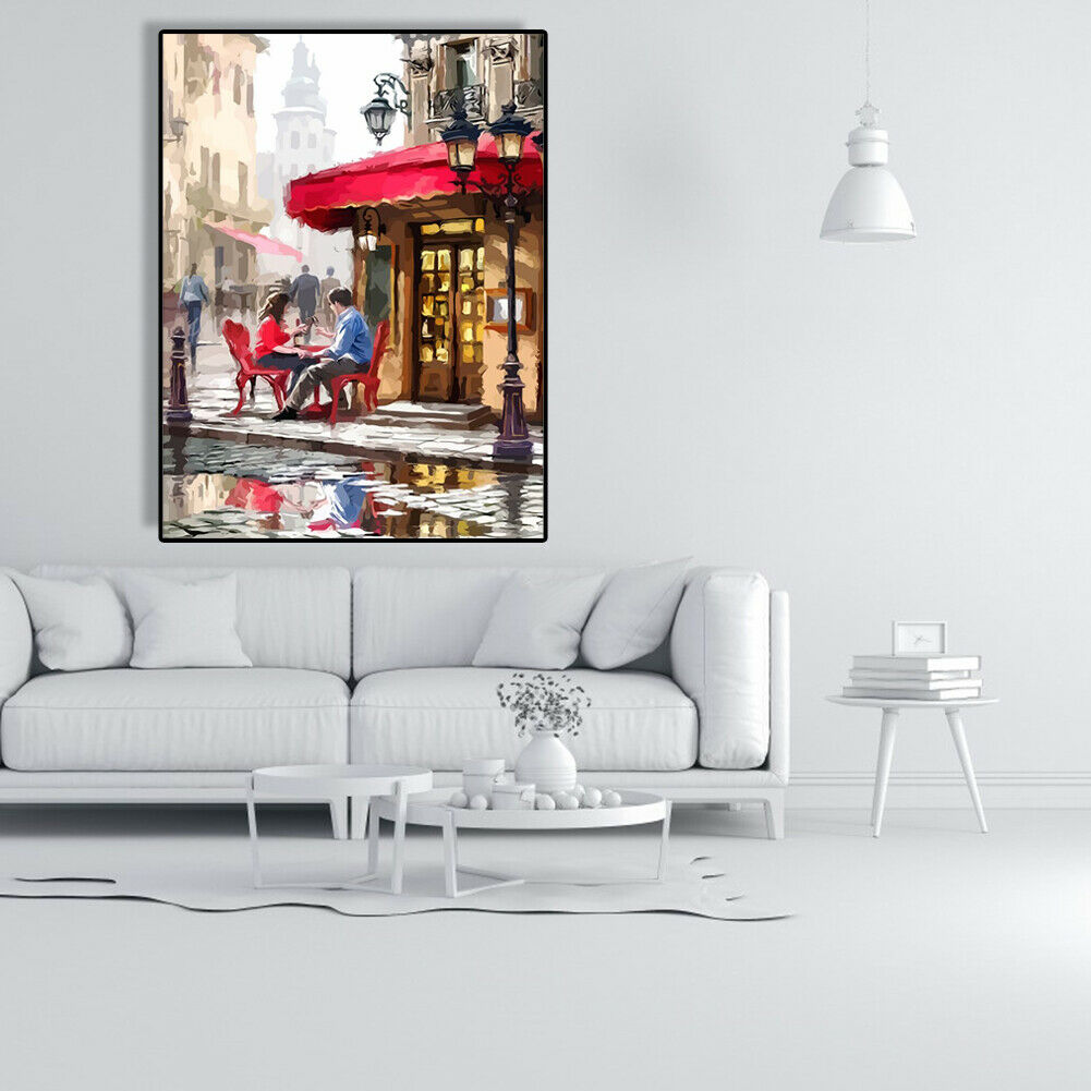 Painting By Numbers Kit DIY Street Men Women Canvas Oil Wall Art Picture @